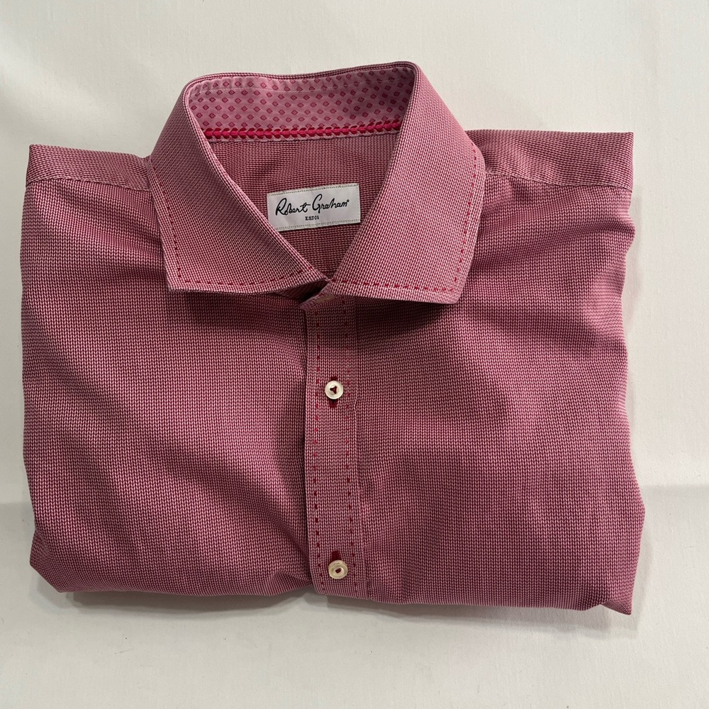 Robert‎ Graham Shirt Mens XL 44 17.5 Button Up Red Preppy Dress Casual Adult
